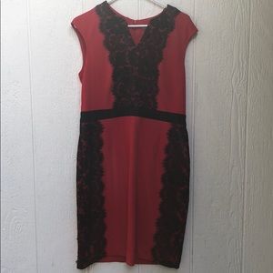 Red dress with black lace